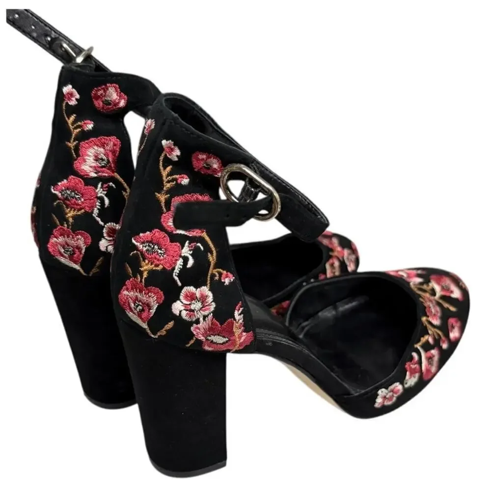 White House Black Market “Piper” Suede Embroidered Block Heel Shoes Size 7.5M - Picture 7 of 9